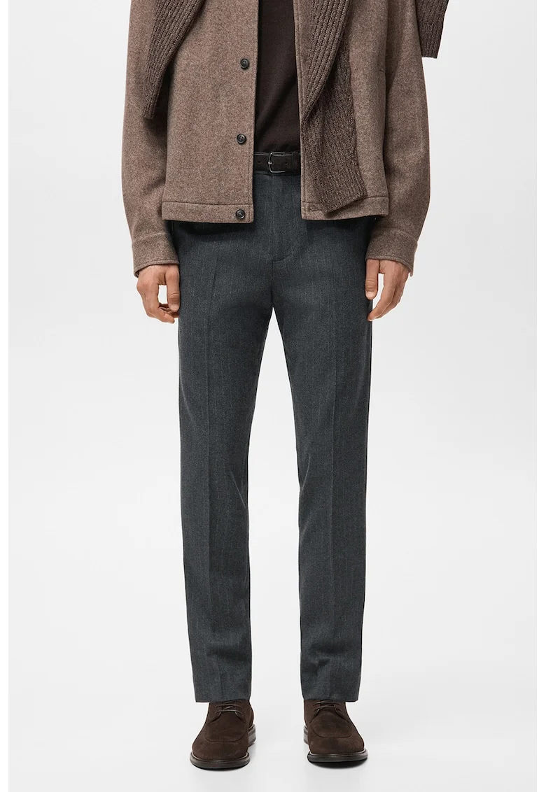 Pantaloni slim fit cu dungi, Gri inchis melange