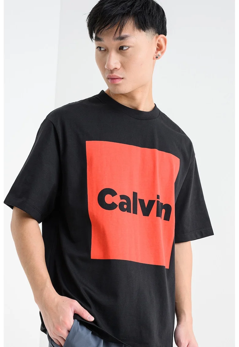 Tricou cu imprimeu pe partea din fata si spate, Negru/Caramiziu