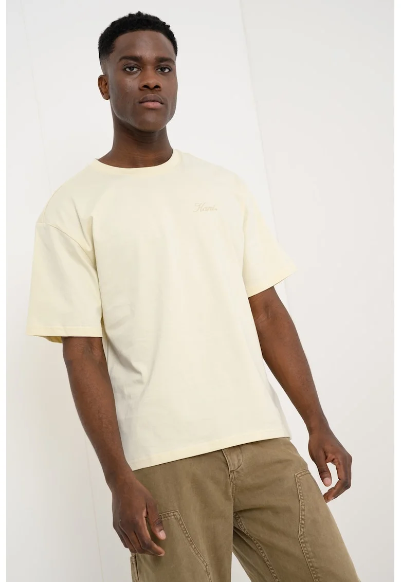 Tricou din bumbac cu imprimeu pe partea din spate, Bej deschis