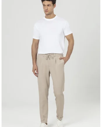Pantaloni uni cu snur, Bej