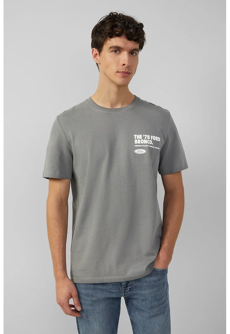 Tricou cu decolteu la baza gatului si detaliu grafic, Rosu/Alb/Gri inchis