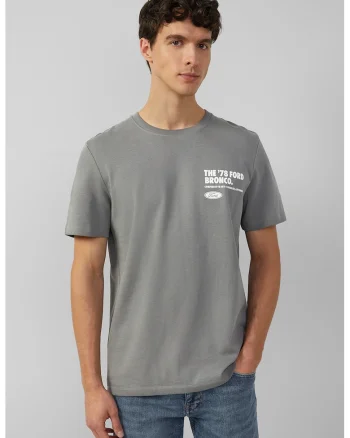 Tricou cu decolteu la baza gatului si detaliu grafic, Rosu/Alb/Gri inchis