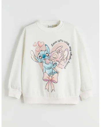 Bluza de trening cu imprimeu Stitch, Alb/Albastru/Roz