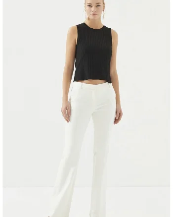 Pantaloni bootcut cu talie medie, Alb optic