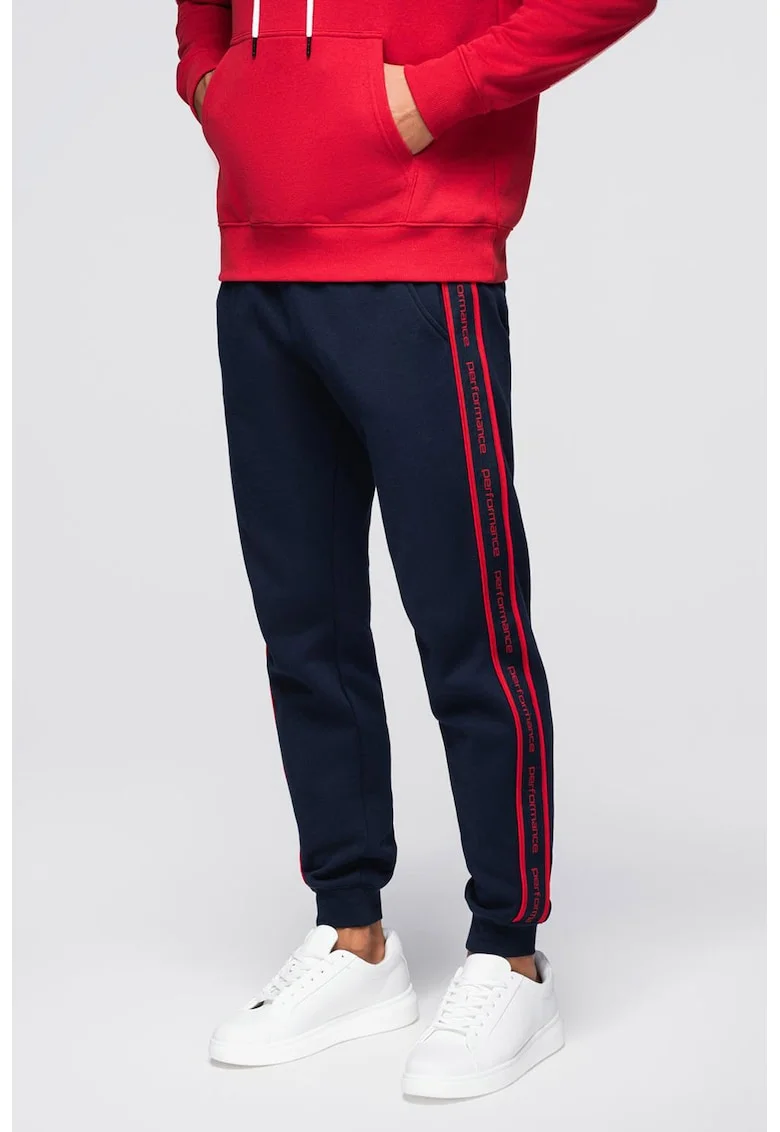 Pantaloni cu snur de ajustare in talie, Rosu vermillion/Bleumarin