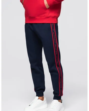 Pantaloni cu snur de ajustare in talie, Rosu vermillion/Bleumarin