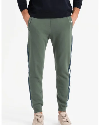 Pantaloni de trening cu croiala conica si segmente laterale contrastante, Alb/Bleumarin/Verde sparanghel