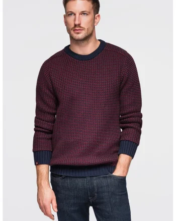 Pulover regular fit cu decolteu la baza gatului, Visiniu/Bleumarin