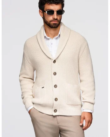 Cardigan tricotat cu buzunare cu fermoar, Bej deschis