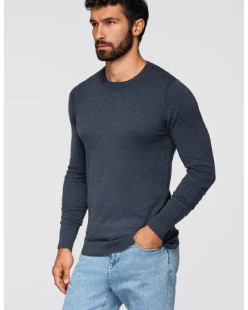 Bluza uni cu decolteu la baza gatului, Bleumarin
