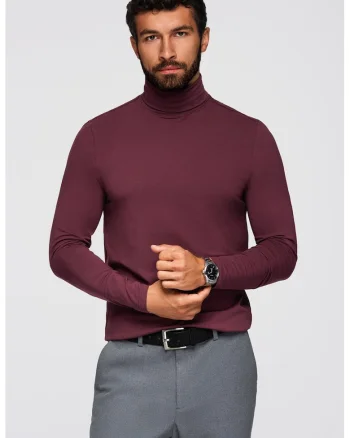 Bluza slim fit cu guler inalt, Visiniu