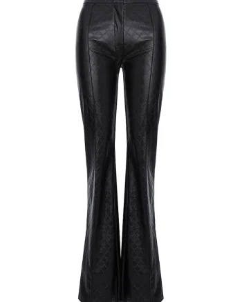Pantaloni evazati din piele sintetica, Negru