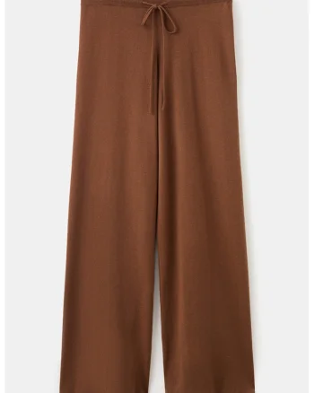 Pantaloni ampli din amestec de lana cu talie ajustabila, Maro
