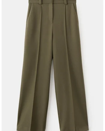 Pantaloni drepti cu doua buzunare oblice frontale, Kaki inchis