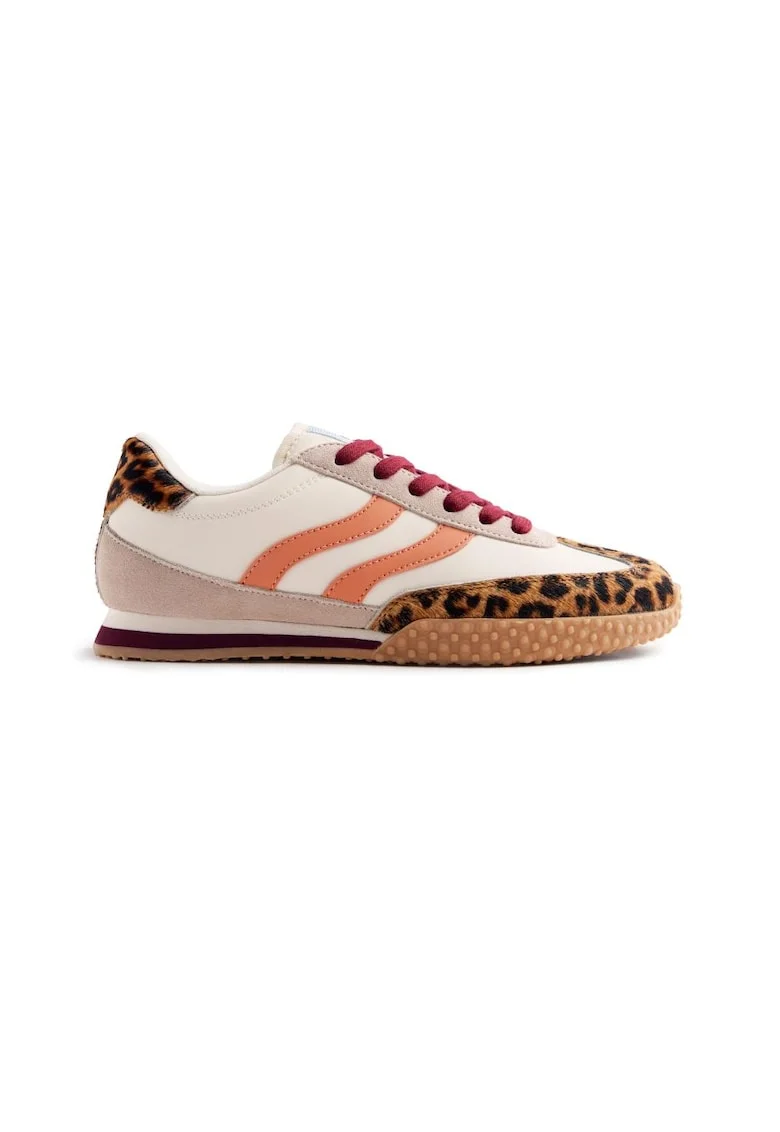 Pantofi sport din piele cu detalii cu model animal print Bislig, Alb/Maro/Portocaliu