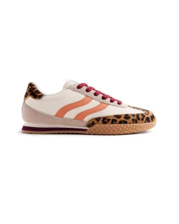 Pantofi sport din piele cu detalii cu model animal print Bislig, Alb/Maro/Portocaliu