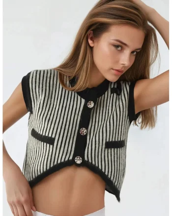 Pulover dama,  top scurt tricotat, cu nervuri si dungi, negru, tricot, One Size
