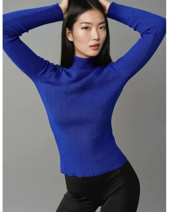 Pulover dama,  mulat, texturat, albastru, tricot, One Size