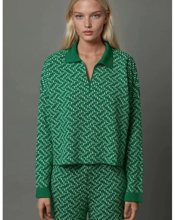 Pulover dama,  polo tricotat, model, verde, acril, One Size