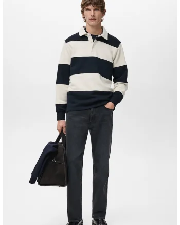 Bluza polo cu dungi, Albastru ultramarin/Crem