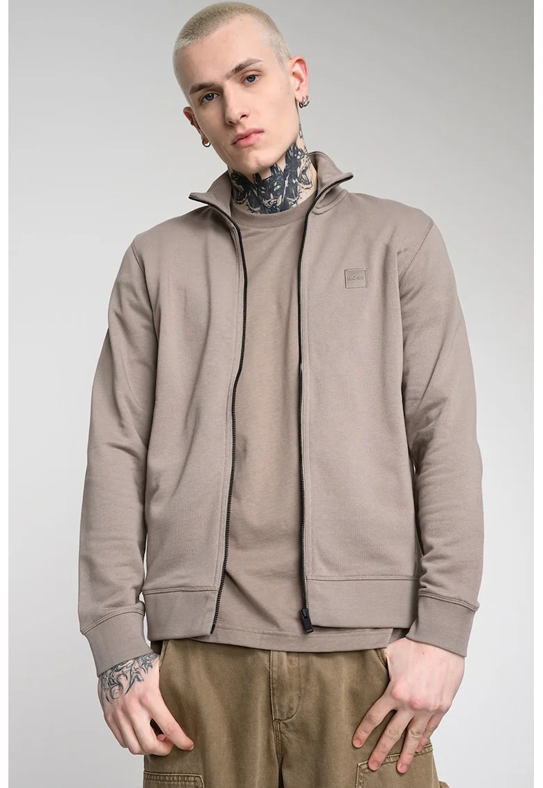 Bluza de trening cu fermoar si aplicatie logo discreta Zestart, Maro taupe