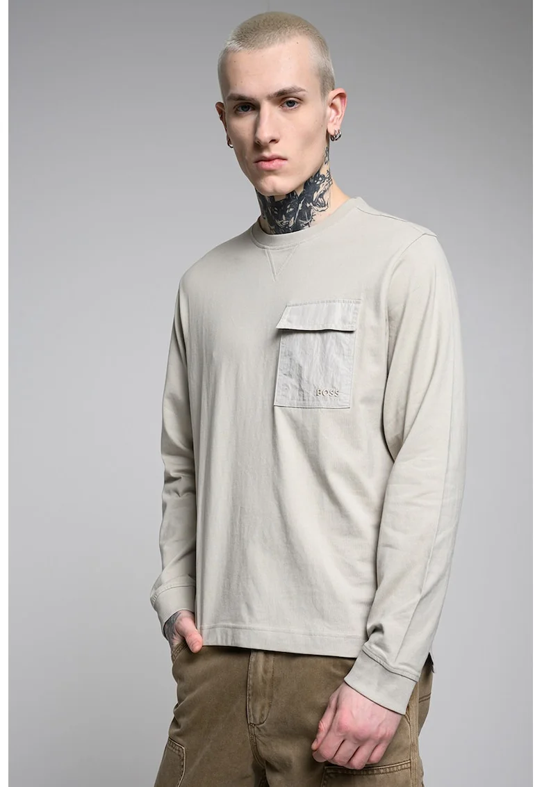 Bluza regular fit cu decolteu la baza gatului, Bej
