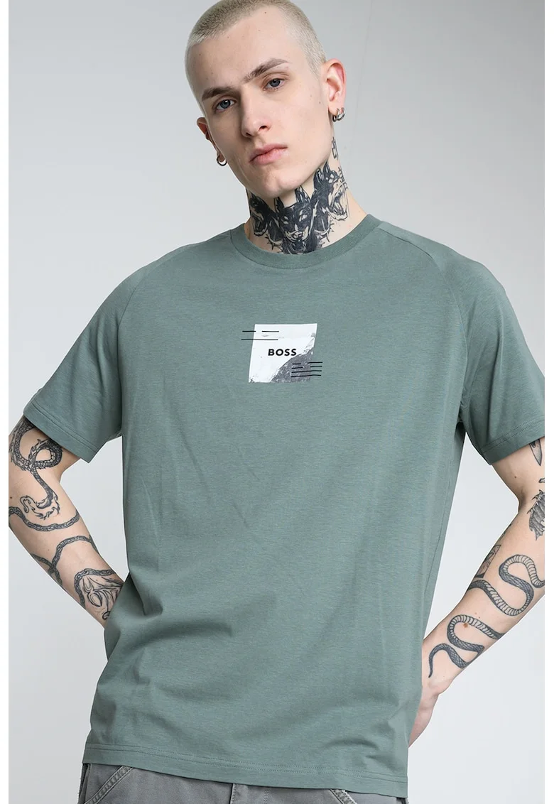 Tricou din amestec de lyocell, Gri deschis/Verde aquamarin