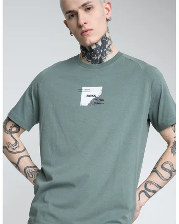 Tricou din amestec de lyocell, Gri deschis/Verde aquamarin