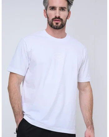 Tricou cu decolteu la baza gatului si logo discret, Alb optic