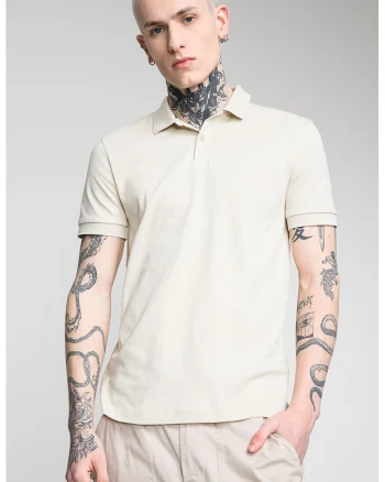 Tricou polo regular fit cu detaliu logo discret Pio, Bej deschis