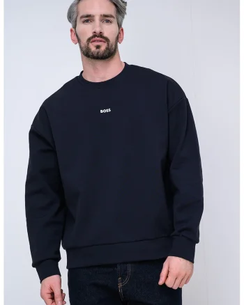 Bluza de trening cu decolteu la baza gatului si detaliu logo, Albastru ultramarin