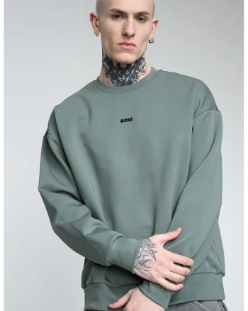 Bluza de trening cu decolteu la baza gatului si detaliu logo, Verde aquamarin
