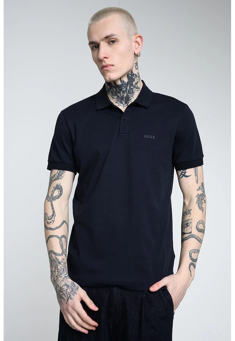 Tricou polo regular fit cu detaliu logo discret Pio, Bleumarin