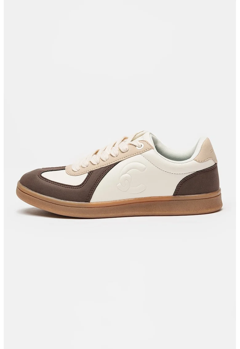 Pantofi sport colorblock de piele ecologica, Alb/Maro inchis
