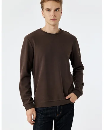 Bluza de trening cu decolteu la baza gatului si model uni, Maro inchis