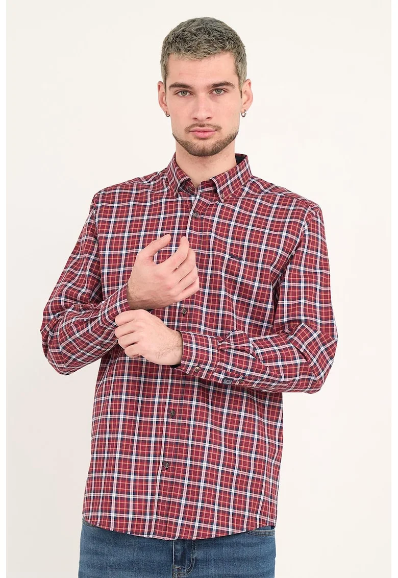 Camasa cu maneci lungi si model in carouri, Rosu/Alb/Bleumarin