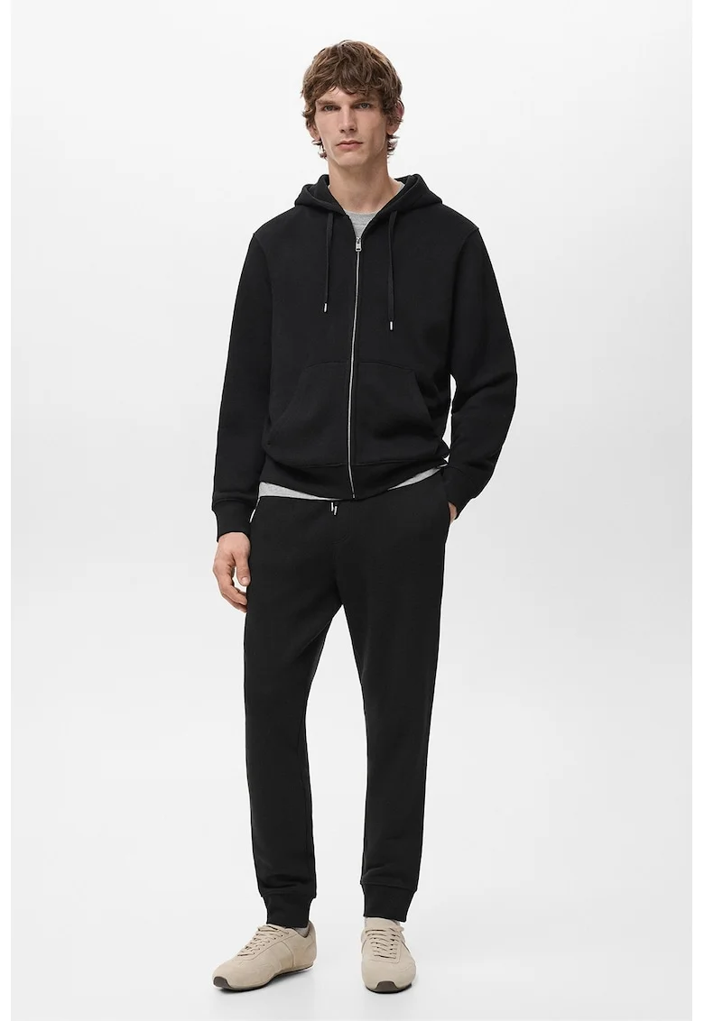 Pantaloni de trening cu croiala conica si talie medie, Negru