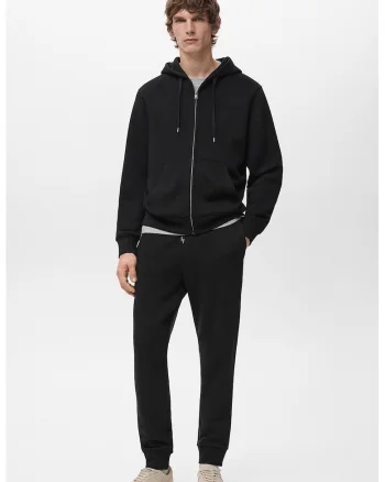 Pantaloni de trening cu croiala conica si talie medie, Negru