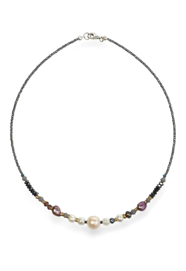 Colier  lava vulcanica, margele de cocos, coral alb, argint 925, Multicolor