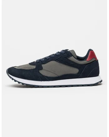 Pantofi sport cu garnituri din piele intoarsa New Runner, Gri inchis/Bleumarin