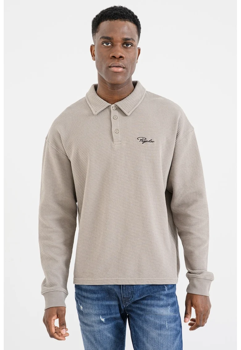 Bluza din amestec de bumbac cu guler polo, Gri melange
