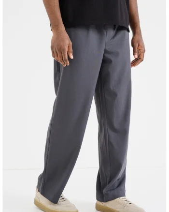 Pantaloni relaxed fit cu talie medie, Gri antracit