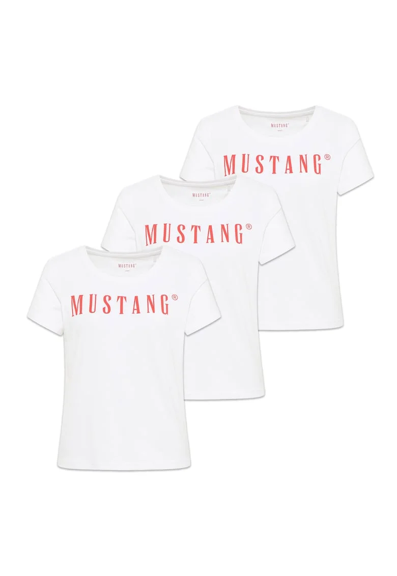 Set de tricouri regular-fit cu decolteu rotund si logo Alma - 3 piese, Alb