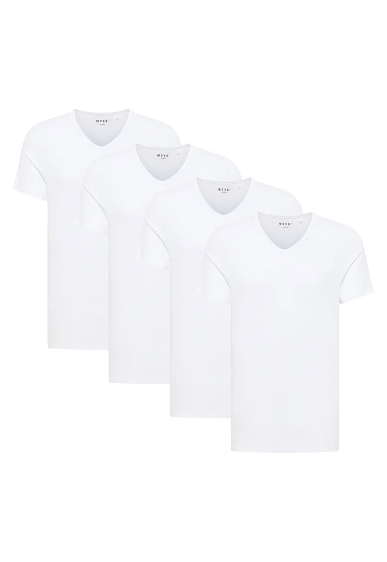 Set de tricouri din amestec de bumbac organic cu decolteu in V - 4 piese, Alb