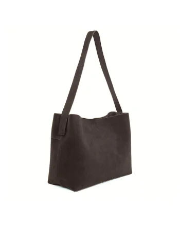 Geanta dama din piele intoarsa  FL39 Maya, shopper, A4, cu catarama, curea reglabila, incapatoare, eleganta, pentru birou si zilnic, Ciocolatiu