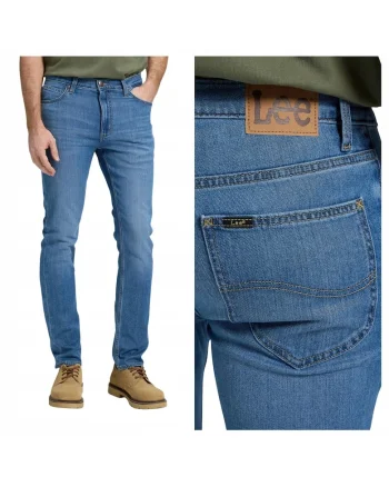 Blugi Pentru Barbati,  Marimea 33/32, Albastru, Luke, Croiala Slim Fit, Model Conic Ajustat, Talie Medie Regulara, Fermoar