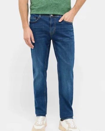 Blugi Barbati,  Oregon Slim, Slim Fit, Talie Joasa, Fermoar, Lungi, 5 Buzunare, Bumbac, Elastan, W32-L32 US, Albastru