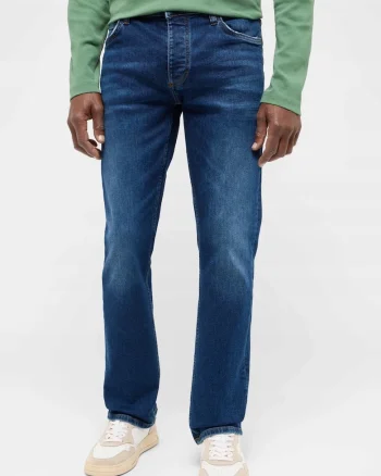 Blugi Barbati,  Michigan, Straight Fit, Talie Medie, Fermoar, Lungi, 5 Buzunare, Bumbac, Elastan, W32-L32 US, Albastru