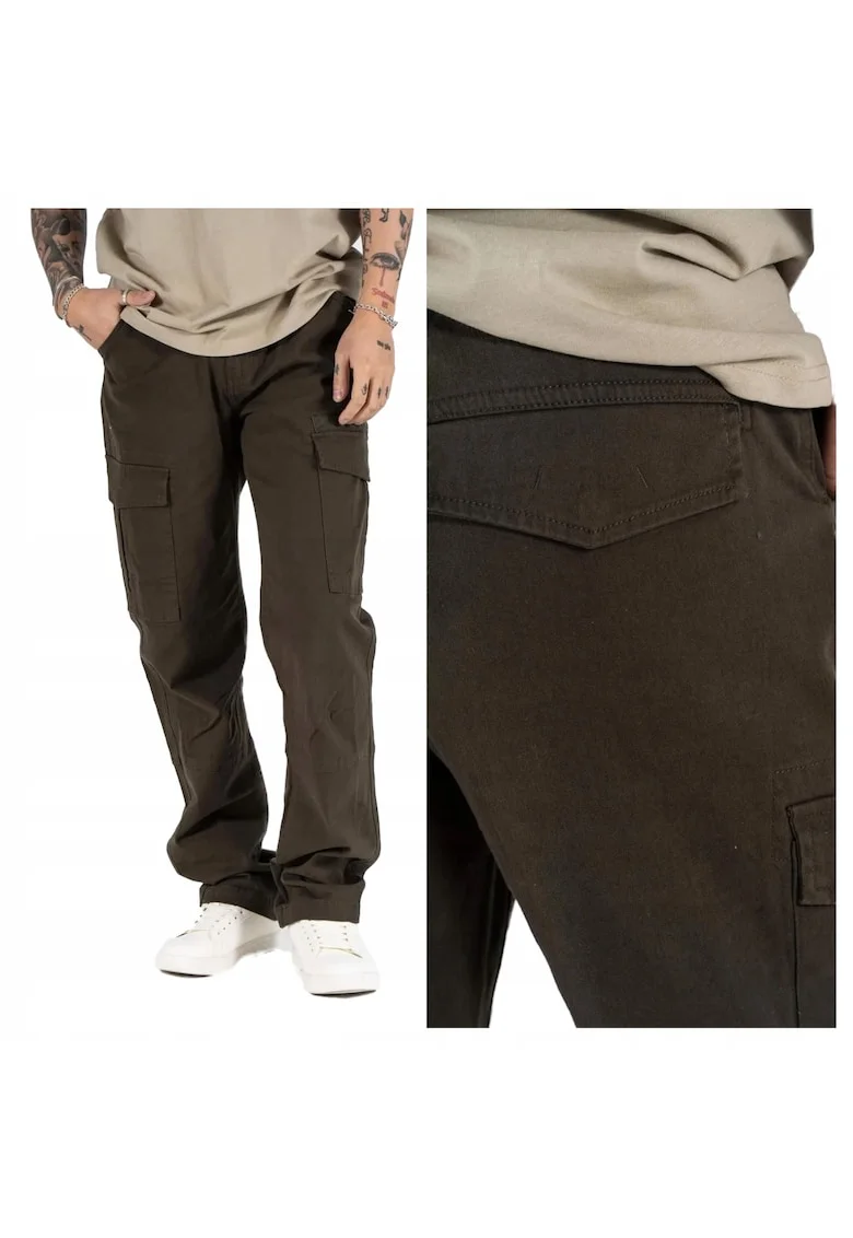 Pantaloni Barbati,  Gerry Cargo, Regular Fit, Talie Medie, Fermoar, Lungi, 5 Buzunare, Bumbac, Elastan, Verde, Verde masliniu