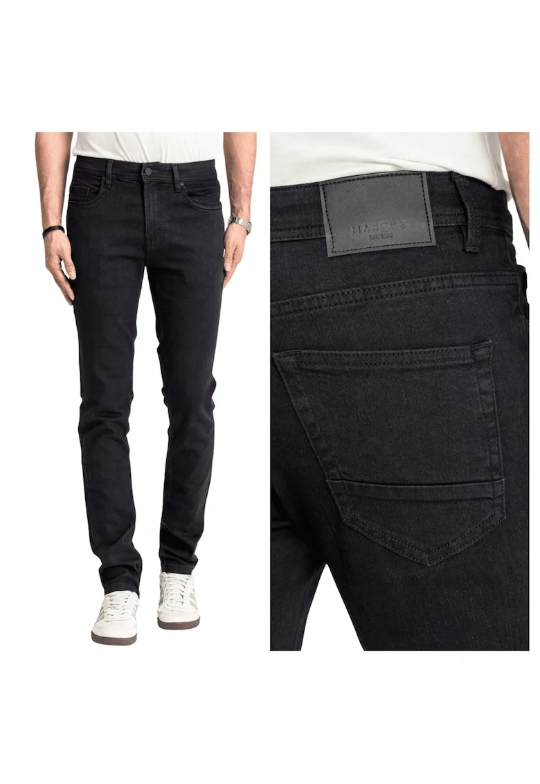 Blugi Barbati,  Sebb, Loose Fit, Talie Inalta, 70% Bumbac, 30% Poliester, Fermoar, Lungi, 5 Buzunare, Negru, Negru